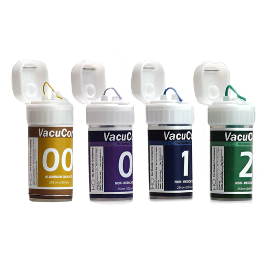 Kit of four Ho Dental VacuCord Non-Medicated Gingival Retraction Cords. Sizes 00,0,1 and 2.