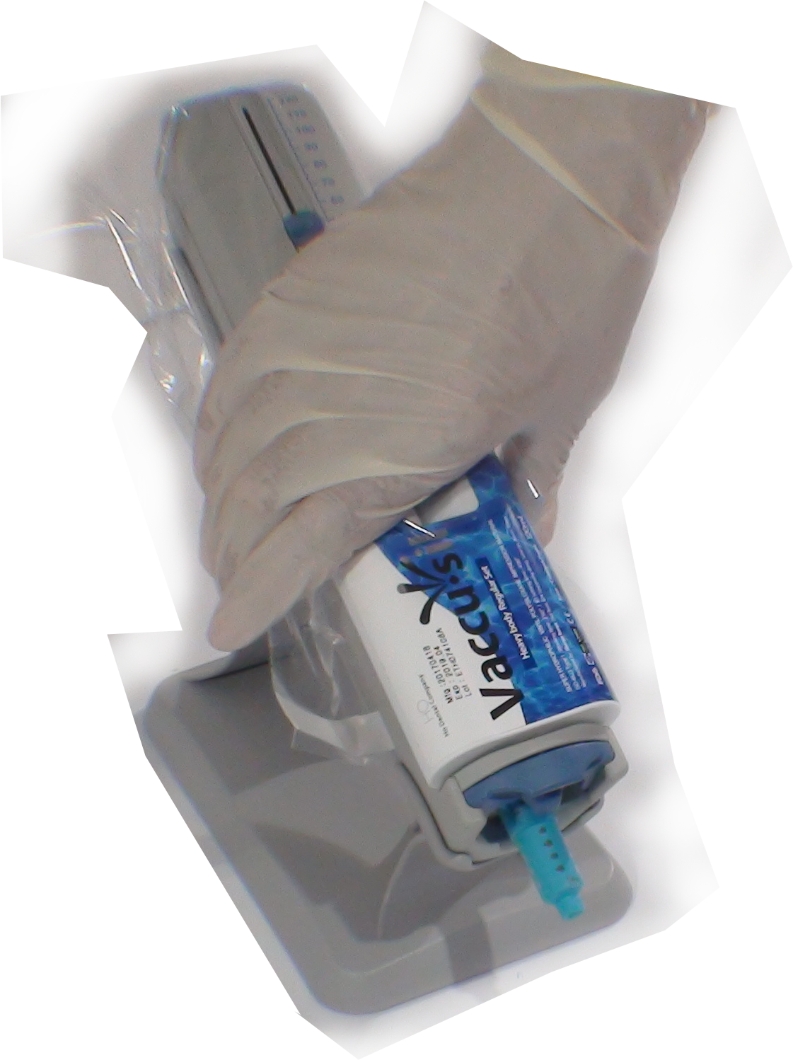 Visual comparison of size of Ho Dental Vacu-Mixer, with hand in photo. Because the Vacu-Mixer is handheld and cordless, it can be shared among multiple treatment rooms, saving your dental practice money.