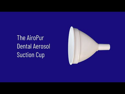 Video of AiroPur aerosol suction cup in use. Shows how the simple unit inserts in the end of a standard HVE hose and captures aerosols in the dental operatory.